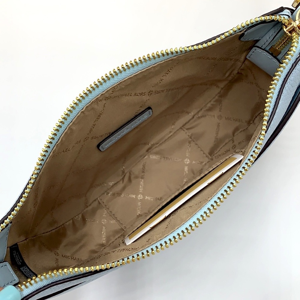 MICHAEL KORS Dover Small Half Moon Leather Crossbody Bag Vista Blue color - Picture 13 of 16